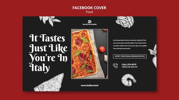PSD grátis capa de facebook de comida deliciosa desenhada à mão