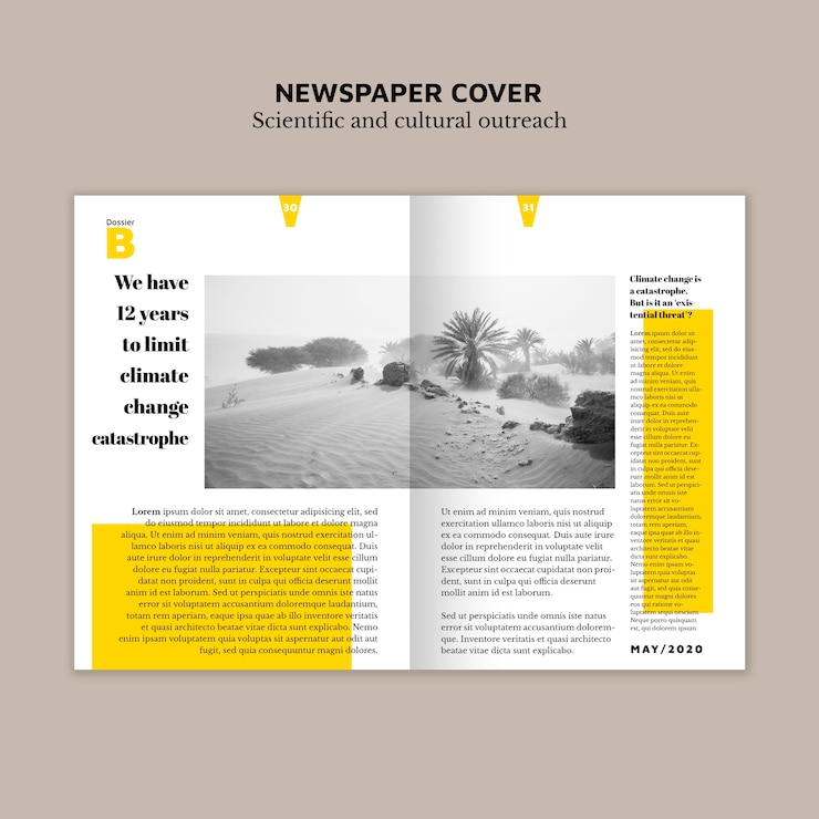 PSD grátis capa de jornal com texto e imagem