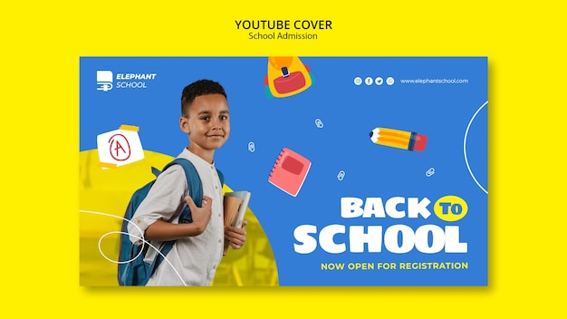 PSD grátis capa de youtube de admissão de escola de design plano