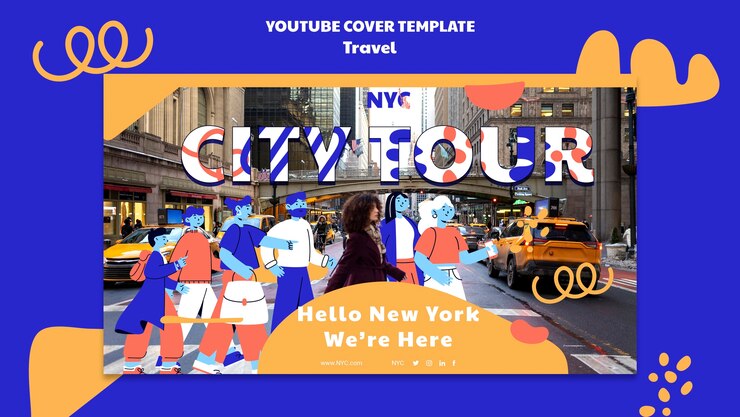 PSD grátis capa de youtube de aventura de viagem de design plano