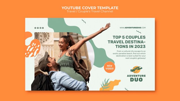 Capa de youtube de aventura de viagem de design plano