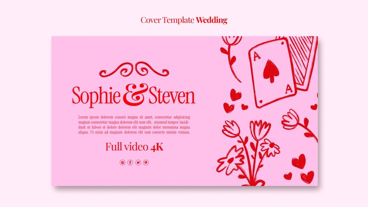 PSD grátis capa de youtube de celebração de casamento desenhada à mão