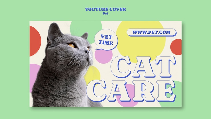 PSD grátis capa de youtube de cuidados com animais de estimação de design plano