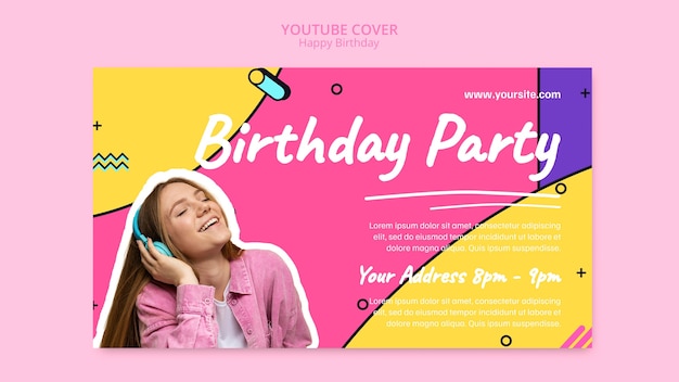 Capa de youtube de festa de aniversário de design plano