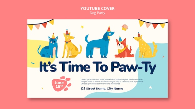 PSD grátis capa de youtube de festa de cachorro de design plano