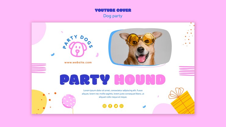 PSD grátis capa de youtube de festa de cachorro de design plano