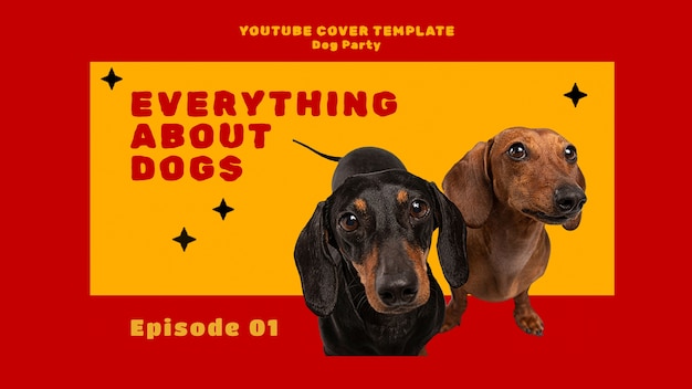 PSD grátis capa de youtube de festa de cachorro de design plano