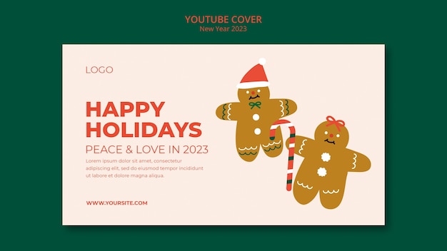 PSD grátis capa de youtube de natal e ano novo de design plano