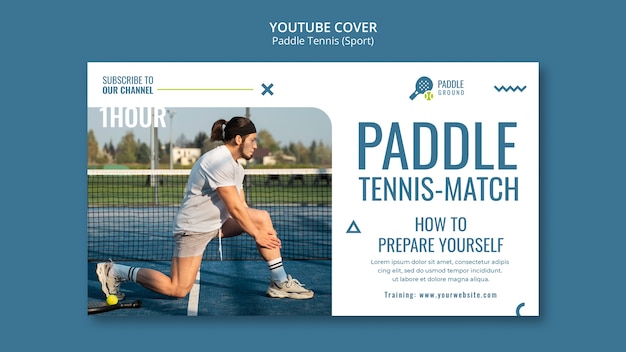 PSD grátis capa de youtube de paddle tênis de design plano