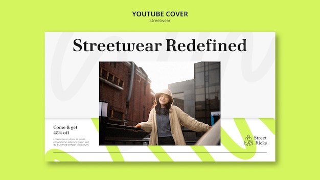 PSD grátis capa de youtube de streetwear de design plano