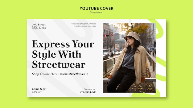 PSD grátis capa de youtube de streetwear de design plano