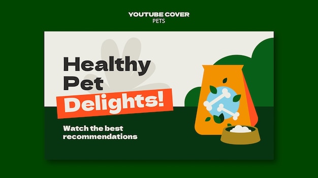 PSD grátis capa de youtube para comida de animais de estimação de design plano