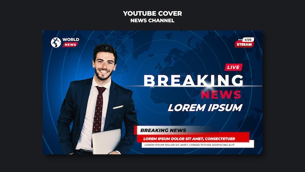 PSD grátis capa do canal de notícias do youtube