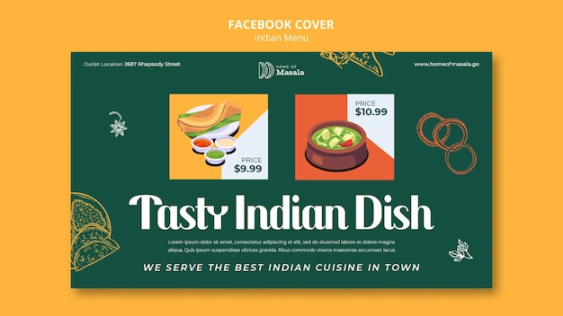 Capa do facebook do menu indiano desenhada à mão