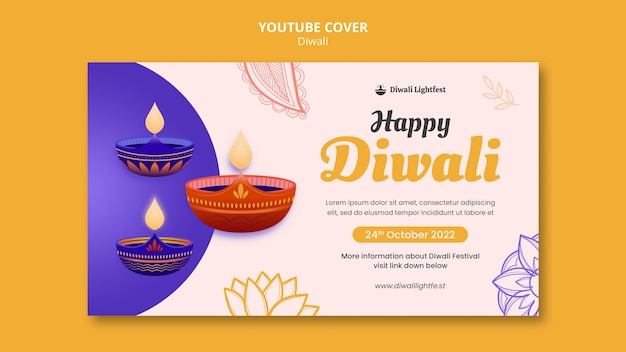 PSD grátis capa do youtube da celebração de diwali