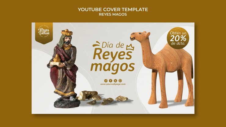 PSD grátis capa do youtube da celebração de reyes magos