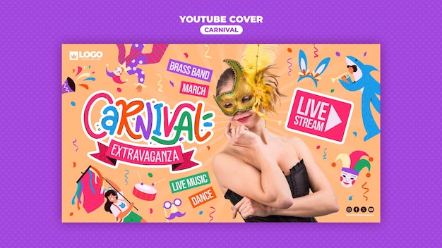 PSD grátis capa do youtube da celebração do carnaval