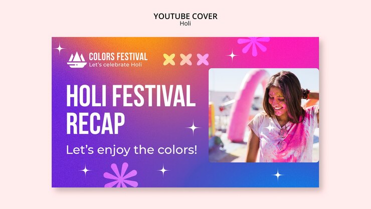 PSD grátis capa do youtube da celebração do festival holi