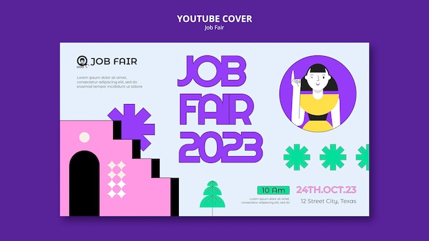 PSD grátis capa do youtube da feira de empregos de design plano