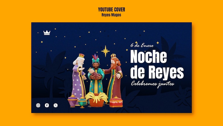 PSD grátis capa do youtube da tradição de reyes magos