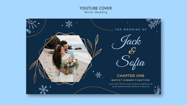 PSD grátis capa do youtube de casamento de inverno desenhada à mão