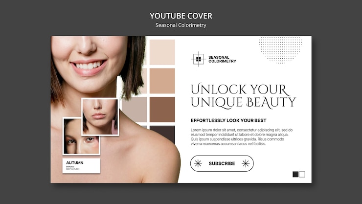 PSD grátis capa do youtube de colorimetria sazonal de design plano