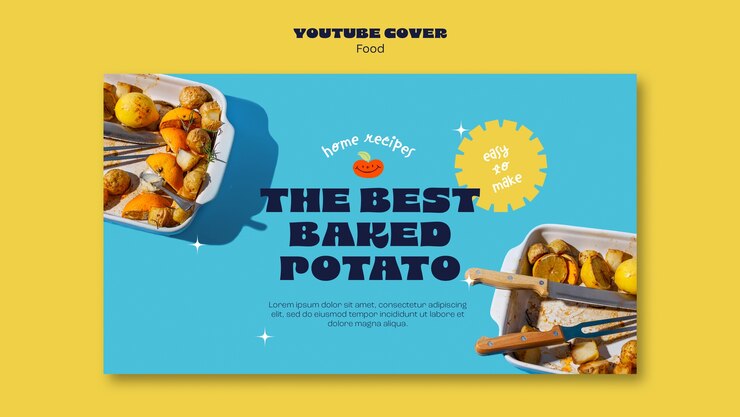 PSD grátis capa do youtube de comida deliciosa desenhada à mão