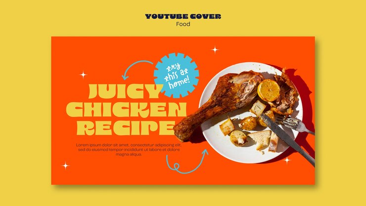 PSD grátis capa do youtube de comida deliciosa desenhada à mão