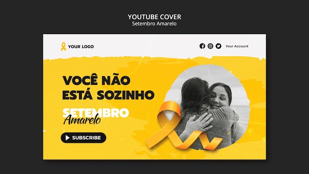 PSD grátis capa do youtube de conscientização de setembro amarelo