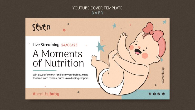 PSD grátis capa do youtube de cuidados com a saúde do bebê desenhada à mão