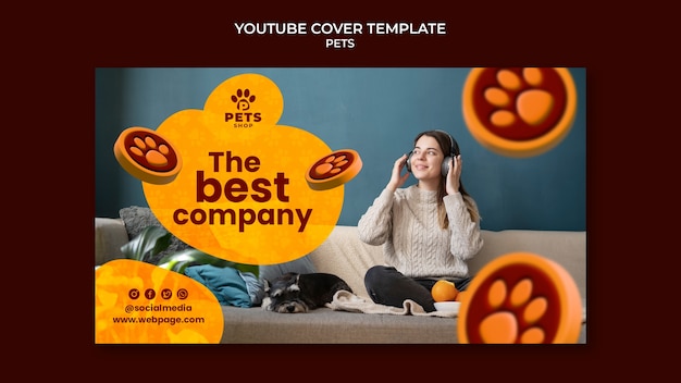 PSD grátis capa do youtube de cuidados com animais de estimação gradiente