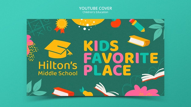 PSD grátis capa do youtube de educação infantil de design plano