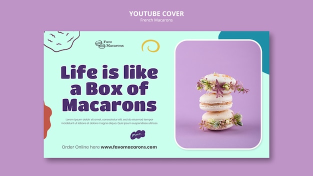 Capa do youtube de macarons franceses de design plano