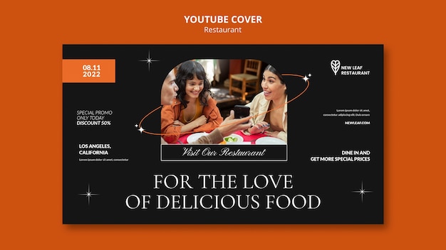 PSD grátis capa do youtube de restaurante de comida deliciosa