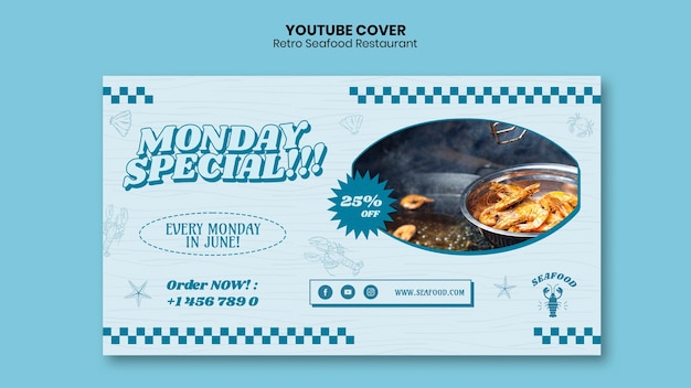 PSD grátis capa do youtube de um restaurante de comida deliciosa