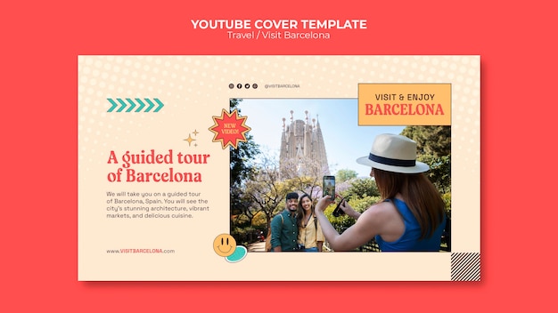 PSD grátis capa do youtube de viagem de design plano