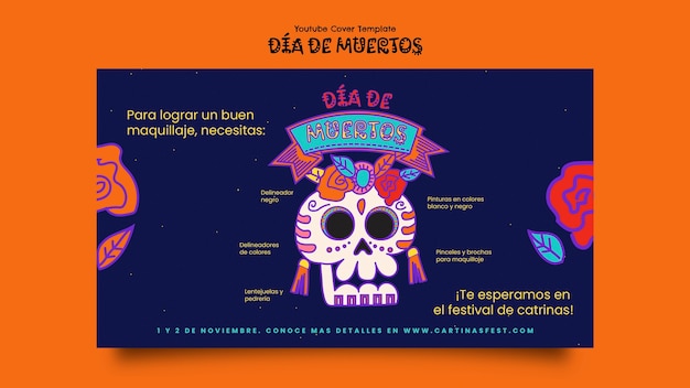 Capa do youtube dia de muertos desenhada a mão