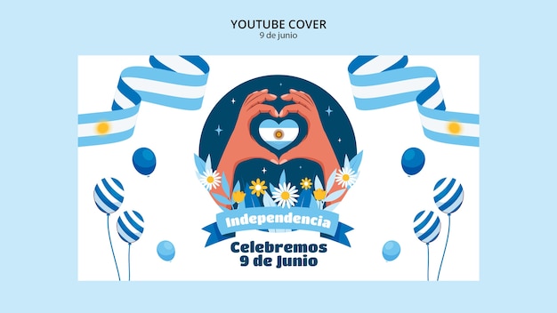 Capa do youtube do dia da independência argentina de design plano