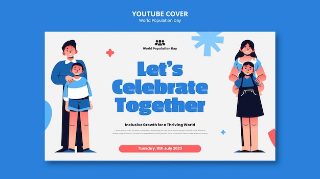 PSD grátis capa do youtube do dia mundial da população desenhada à mão