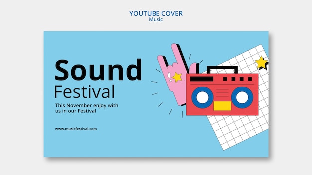 PSD grátis capa do youtube do festival de música de design plano