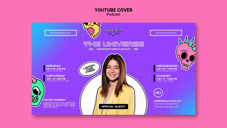 PSD grátis capa do youtube do podcasr do universo