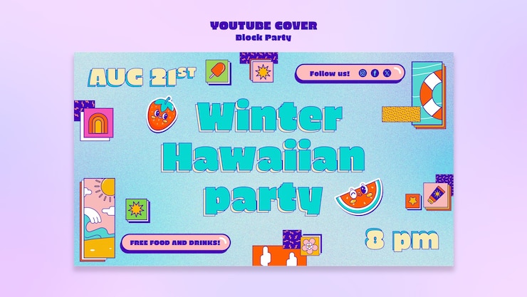 PSD grátis capa do youtube para festa do quarteirão com design plano
