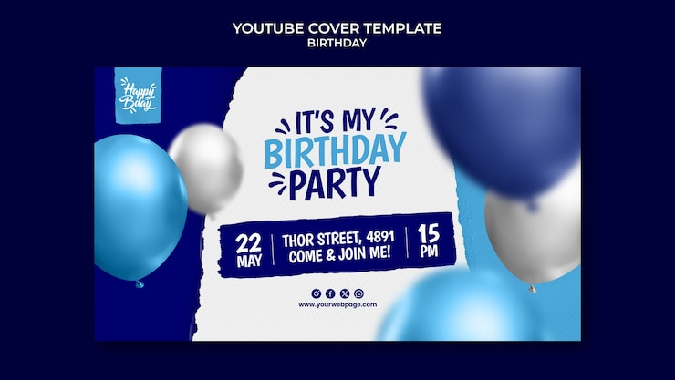 PSD grátis capa realista da celebração de aniversário no youtube