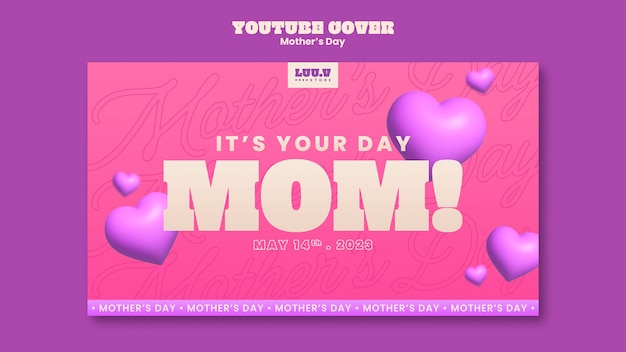 PSD grátis capa realista do youtube para celebração do dia das mães