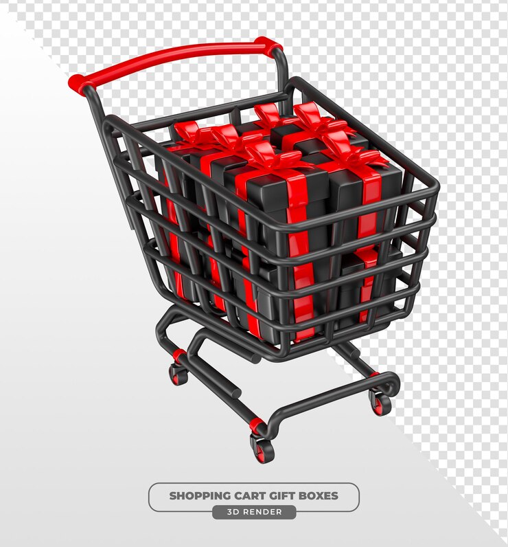 PSD grátis carrinho de compras com caixas de presente em 3d com fundo transparente