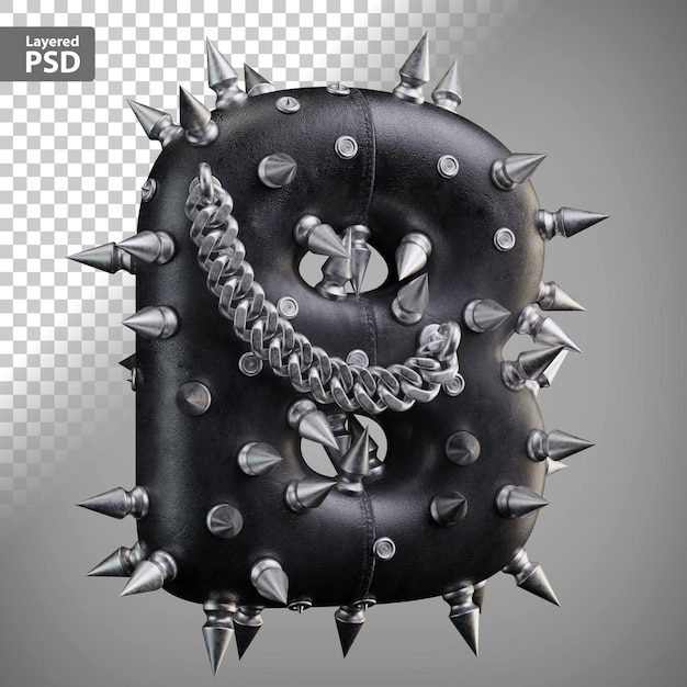 PSD grátis carta 3d de couro com pontas de metal e corrente