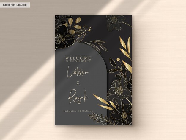 cartão de convite de casamento de luxo elegante com floral ouro