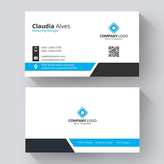 Cartão de visita elegante, cartão azul e branco