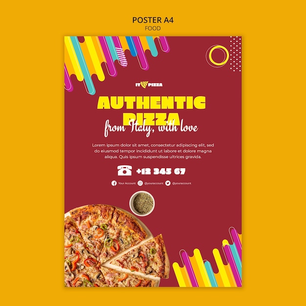 Cartaz a4 de pizza saborosa de design plano