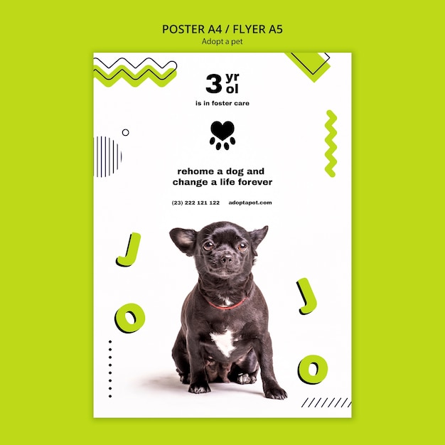 PSD grátis cartaz com design de modelo de adoção de animais